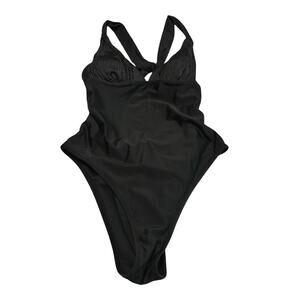 Cupshe Black One Piece Swimsuit Criss Cross Back Ruched Cups Size L